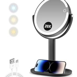20X Lighted Vanity Mirror w/ 3 Light Modes & Phone Stand