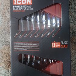 ICON SAE Flex Head Ratcheting Combination Wrench Set. Brand New Unopened. Retail $139. Only $80