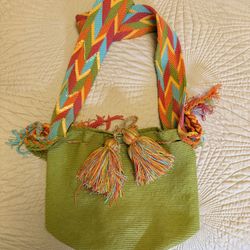 Bag Wayuu Mochila Bucket Boho Cotton Purse Colombian Indigenous Bag Green Mochila