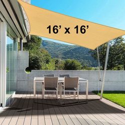 BRAND NEW $40 Square 16x16ft Sun Shade Sail Outdoor Patio Top Cover 185gsm 95% UV Block with Ropes