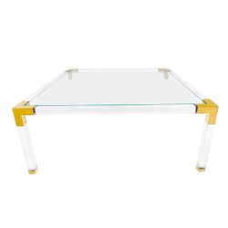 ACRYLIC & GOLD BRASS GLASS COFFEE TABLE