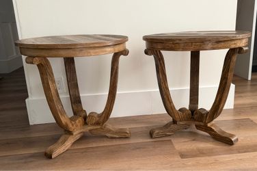 Pair 24” Round Wood Pedestal Side Tables