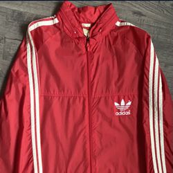 Vintage Adidas Rain Jacket With Tuck In Hoodie Red Size M 