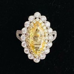 Size 10 JTV Yellow Marquise Cubic Zirconia Sterling Silver Ring