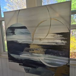 Blue & Gold large abstract art wall decor 40x40