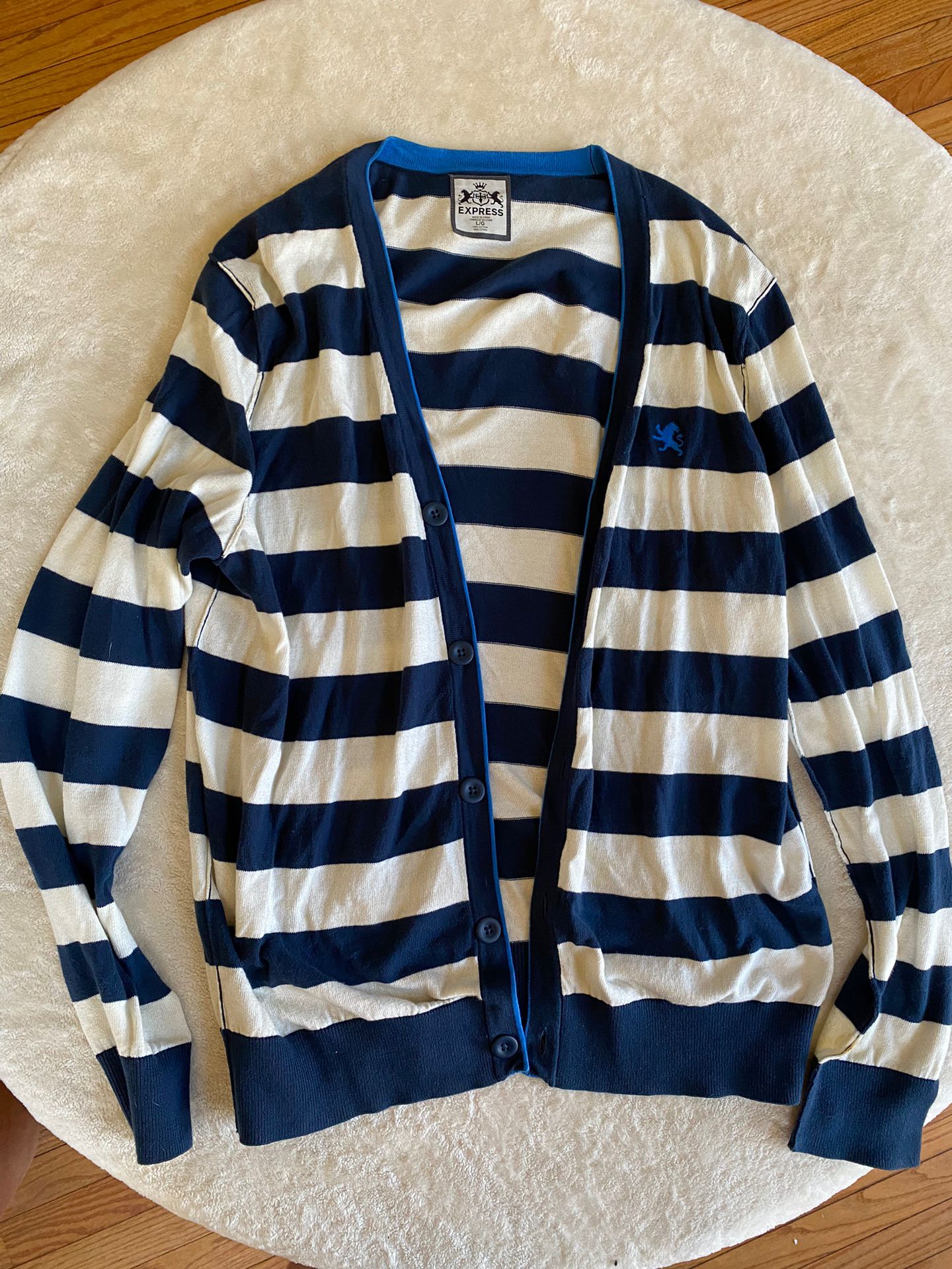 Blue And White Striped Button Down Sweater