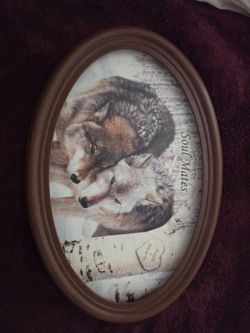 Soul Mates Wolf Oval Framed Print