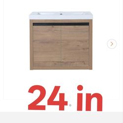 24 in. W x 18-1/8 in. D x 20-1/2 in. H Bath Vanity in Imitative Oak with White Cultured Marble Top