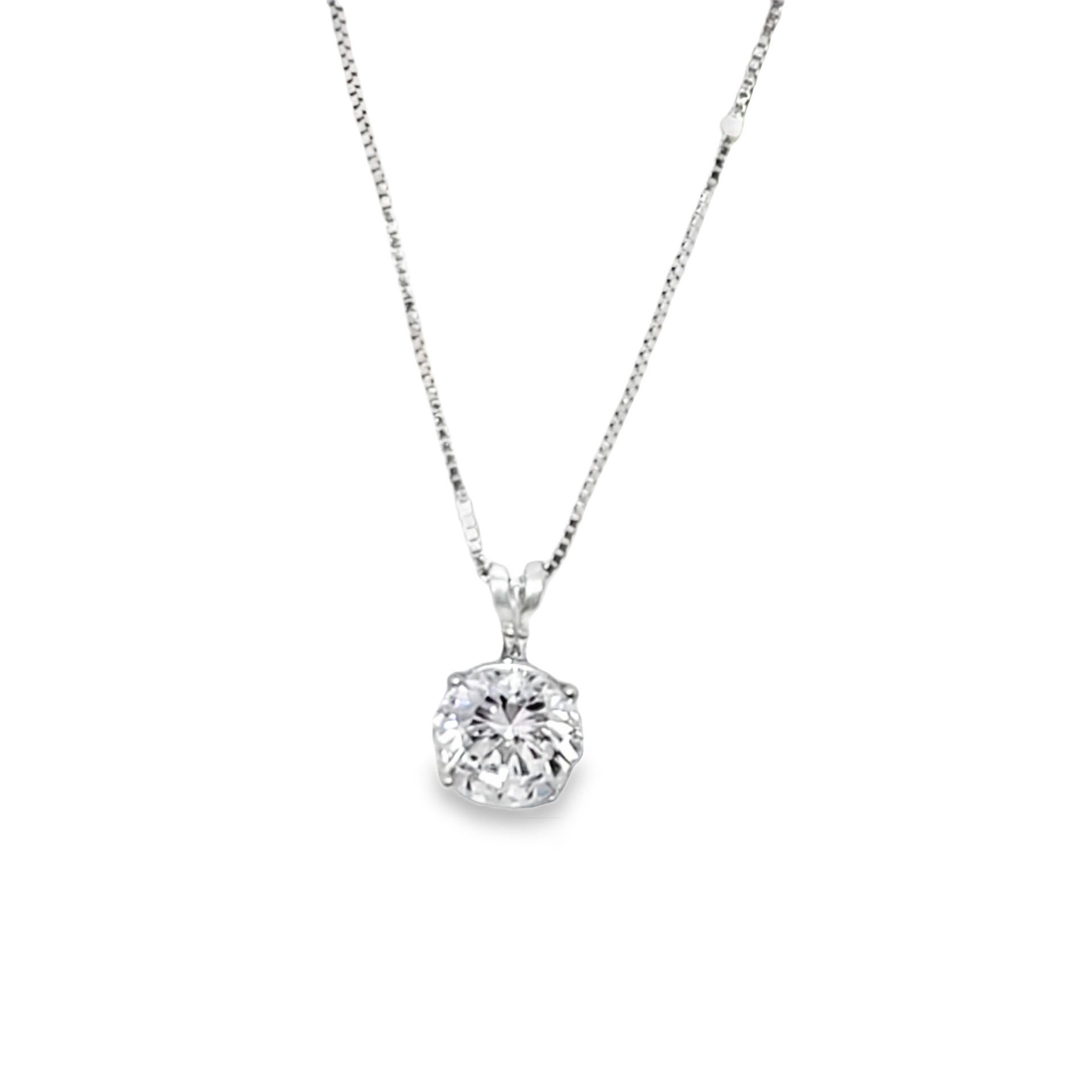 White Gold over Silver Solitaire Diamond Pendant Necklace