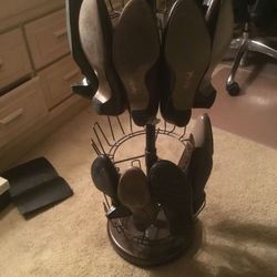 Shoe Rack Or Other Accessories Storage Or Display - Free Standing, Height Adjustable - About 38” Tall, 11” Wide At Base, Sturdy. 18 Pairs Of Shoes