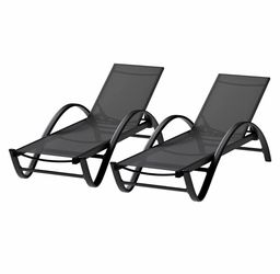 24" W Aluminum Reclining Patio Chaise Lounge with Armrests (Set of 2)Dark Gray