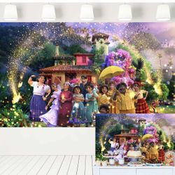 ENCANTO Magic Movie Birthday Party Backdrop Supplies for Girls Madrigal Family Background Banner for Cake Table 5x3 ft  4 mylar balloons Maribel 