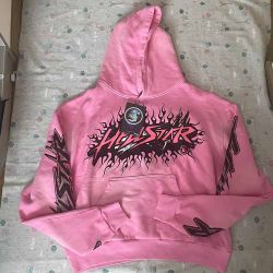 Hellstar Logo Print Pink Hooded Fleece Sweatshirt
