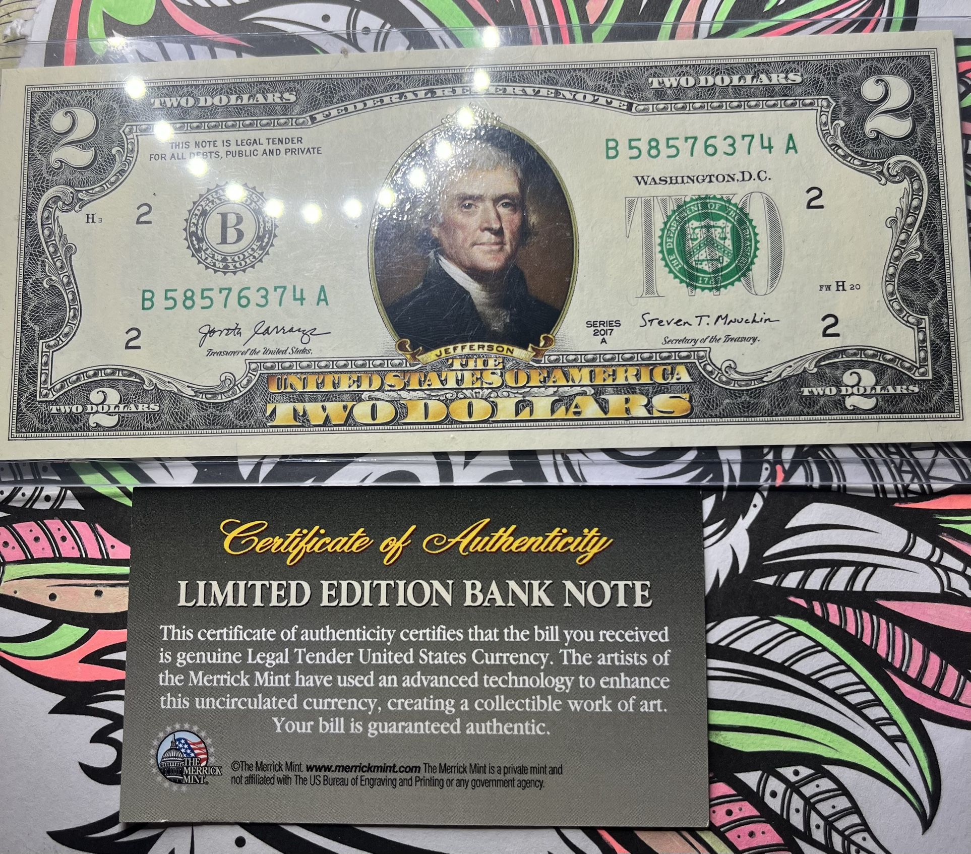 2 Dollar Legal Tender Color Bill