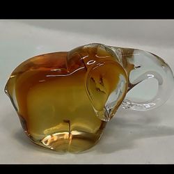 Vtg RareMurano Art Glass Elephant Clear/Amber 5.5"X2 1/2" handmade 