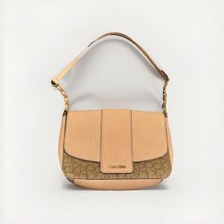 Calvin Klein Vintage Pink Leather Shoulder Purse / Handbag with Metal Detail Strap