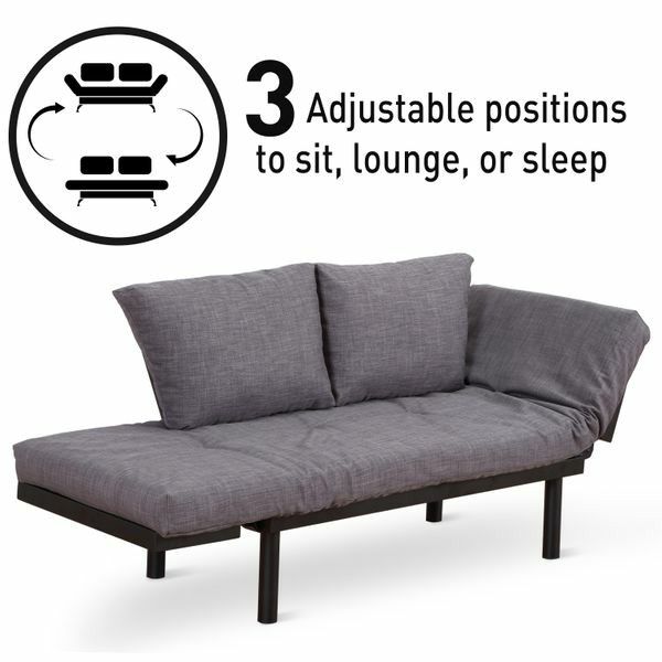 Single Person 5 Position Convertible Couch Chaise Lounger Sofa Bed - Black/Grey