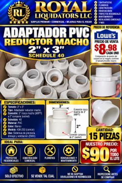 PVC Reducer Male Adapter 2" x 3" Schedule 40 – Lot of 15