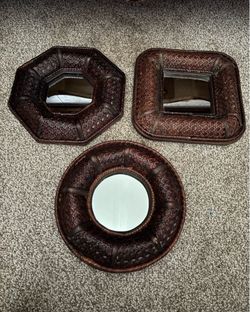 🔥 VINTAGE 1970s BOHO RATTAN MIRRORS 🔥 ✨ Set of 3 Matching Wall Mirrors ✨