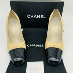 CHANEL Designer Cap Toe CC Vintage Coco Pump Heels Size 8.5