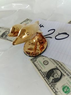24 Karat Gold and Black Cobalt Blue Plated Double Dolphin Sculpture