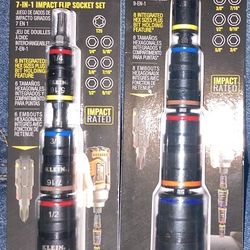 Klein Tools 9-in-1 Impact Rated Flip Socket Set & Klein Tools 
7-in-1 Impact Flip Socket Set
