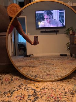 Large and Medium Round Mirror with Gold Frame
