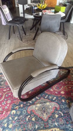 Modern Gray Velvet Bauhaus Loop Accent Chair