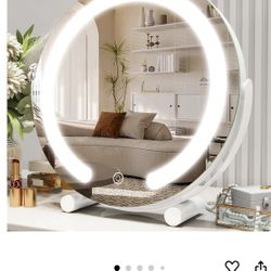 12 Inch Vanity Mirror with Lights, Round Light Up Makeup Mirror, LED Mirror Makeup Mirror with Lights for Bedroom Tabletop, Smart Touch Control 3 Colo