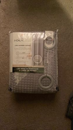 Hookless 3-in-1 Waffle Shower Curtain Grey