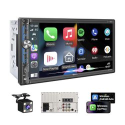 PLZ 7" Wireless Double Din Car Stereo Apple Carplay Radio Screen for Car Audio Receivers, Bluetooth 5.3 Car Play Android Auto Touch🆕👍Retails $132.99