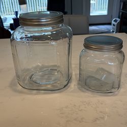 2 square glass canisters