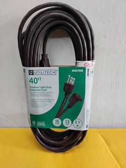 Utilitech 40-foot brown outdoor light-duty extension cord with 16-gauge wire and a 13-amp rating