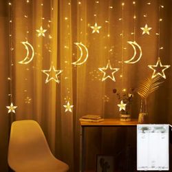3.5m Star Moon LED Curtain String Light Battery Power Christmas Garland Fairy Lamp for Outdoor Garden Wedding , NewYear Decor