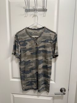 Lucky Brand Venice Burnout Henley T-Shirt Mens Small Camo Green Blue