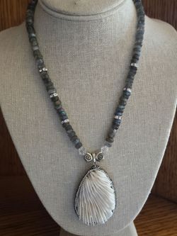 Labradorite Natural Stone Necklace w/ Natural White Coral Pendant