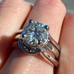 14k white gold 1.75CTW Diamond solitaire engagement wedding rings size 7
