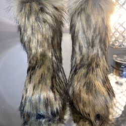 Golden Faux Fur Boots Size 10