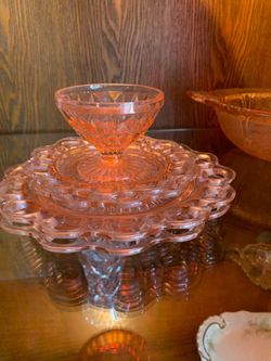 Pink Depression Glass Plates and Bowl Set