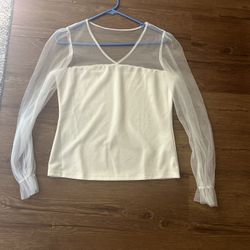 White Elegant Lace Sleeve Top Size Large 
