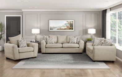 3-Piece Beige Fabric Living Room Sofa Set Only $25 Down!!!