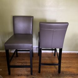  Lowe Smoke Grey Leather Counter Stool with Ebony Wood Legs