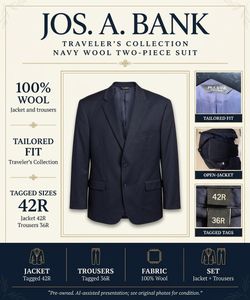 Jos. A. Bank Traveler's Collection Men's Suit 42R 36R Navy R