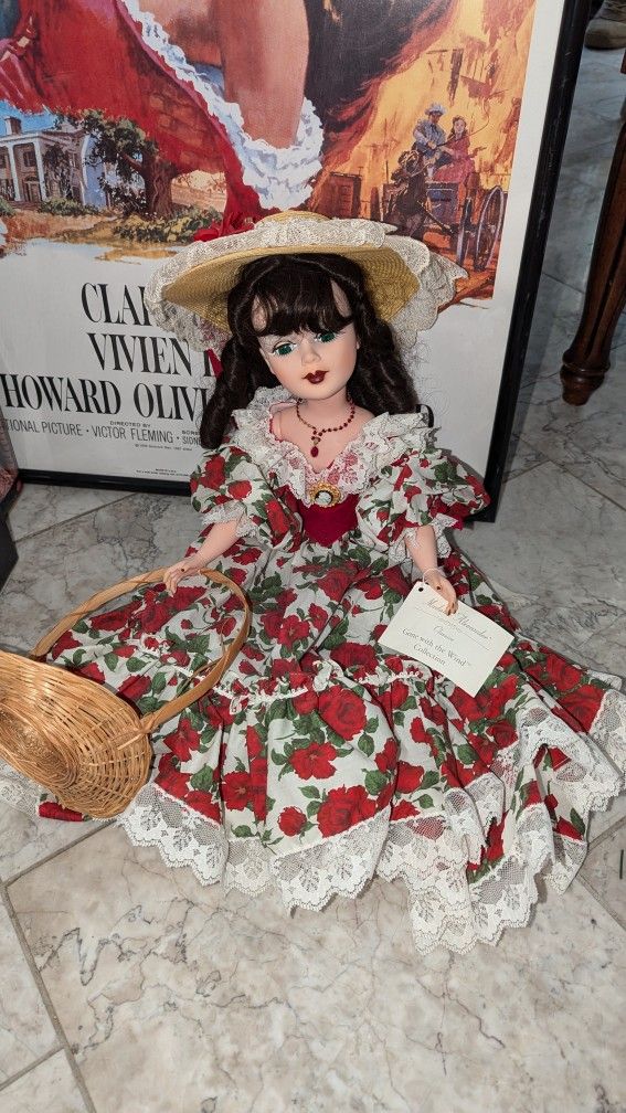 21" Madame Alexander Scarlett O`hara Doll In Rose Picnic Dress With Basket & Hat