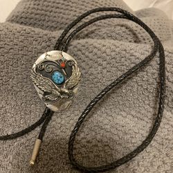 Bolo Tie With A Touch Of Coral And Turquoise 