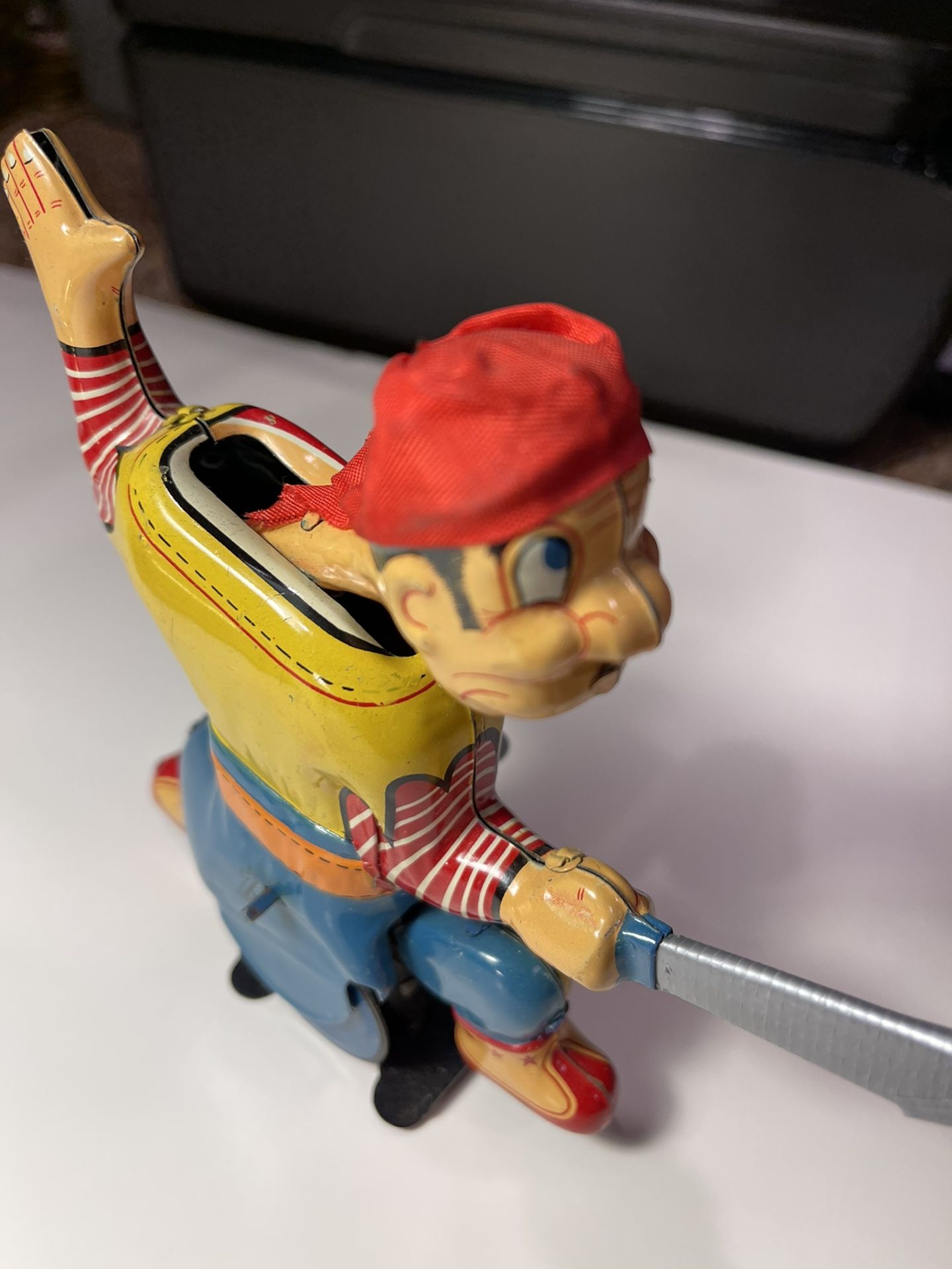 Antique vintage mechanical wind up tin toy pirate, Mikuni Japan