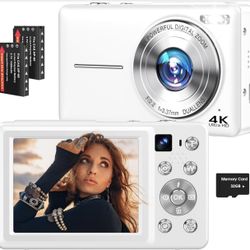 4K Digital Camera, 64MP Autofocus Vlogging Camera with Dual Lens, 16X Digital Zoom YouTube Compact Travel Point Shoot Camera for Teens Beginner, Anti-