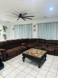 Large Brown Microfiber Sectional Recliner Sofa