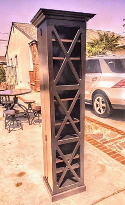 Media Shelves Tower with Hidden Storage Compartment
