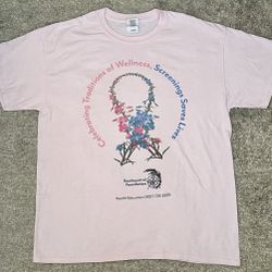 Gildan DryBlend Women’s Size L Pink Crew Neck Graphic Logo Short Sleeve T-Shirt 